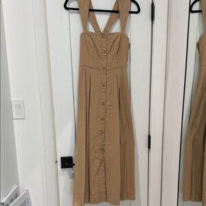 Maeve Tan Button-Front Midi Dress